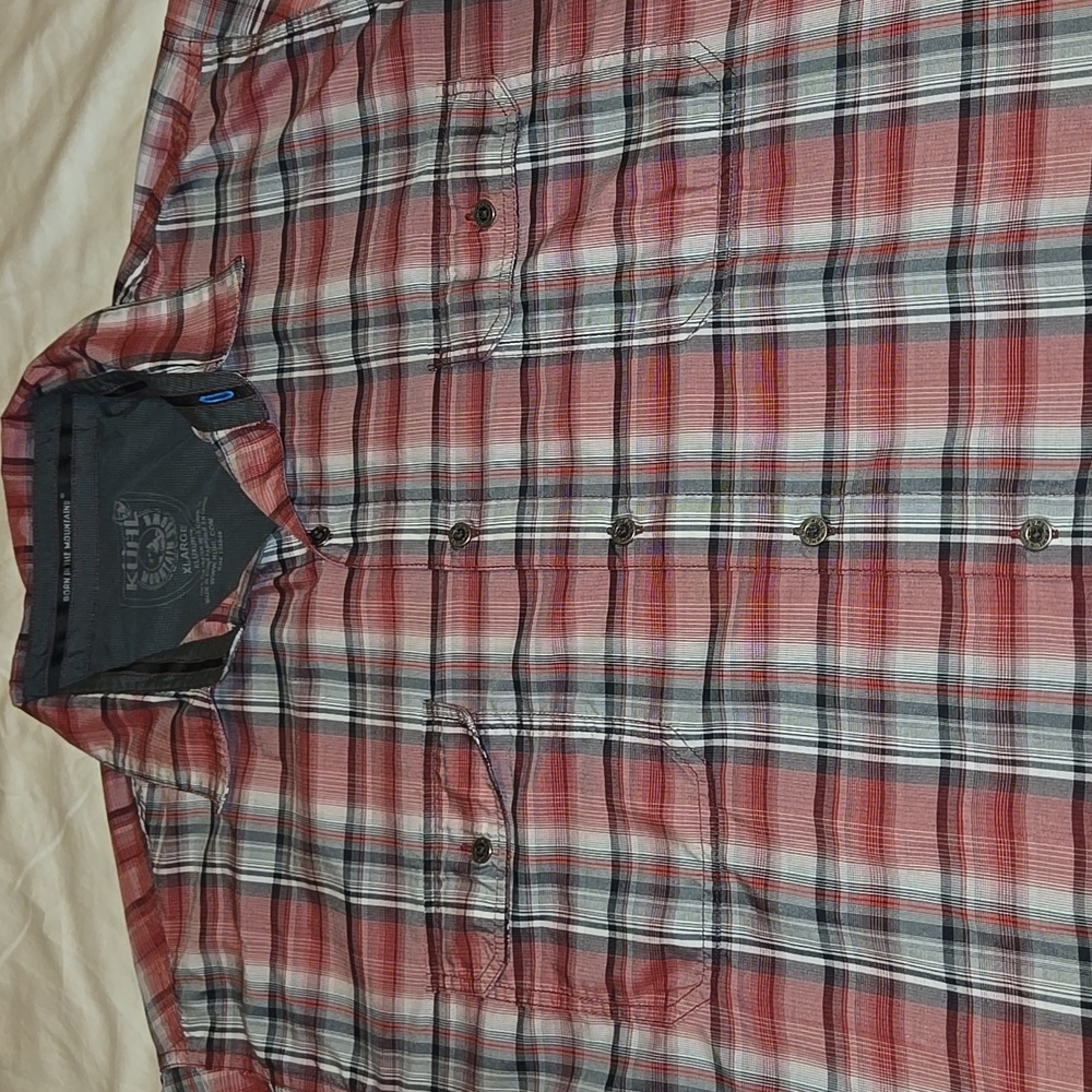 Kuhl Men's Eluxur Red and Black Plaid Button Down Shirt - Picture 3 of 5